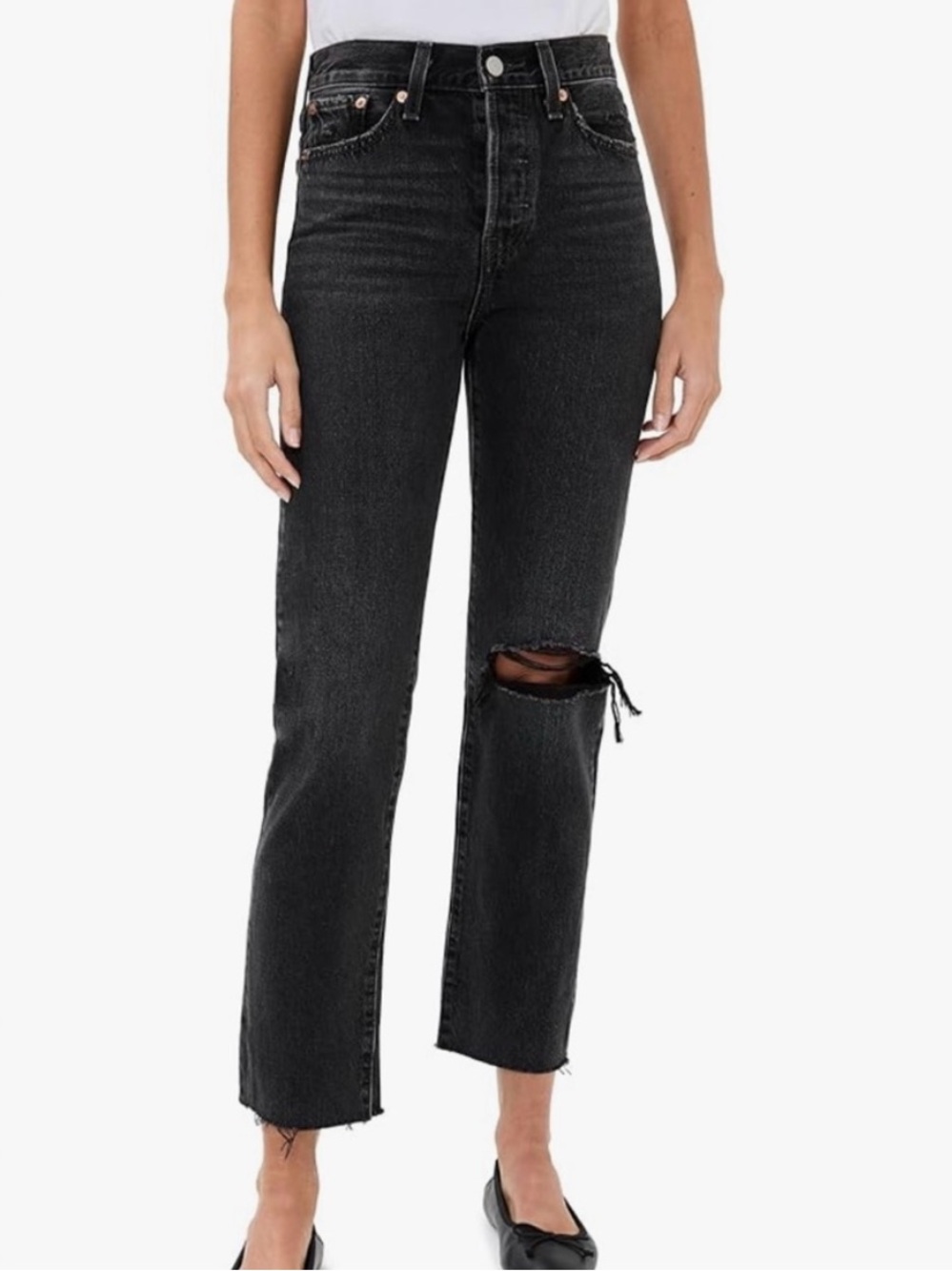 Levi's Premium Wedgie Straight Black Jeans Distressed Grunge Western High Rise